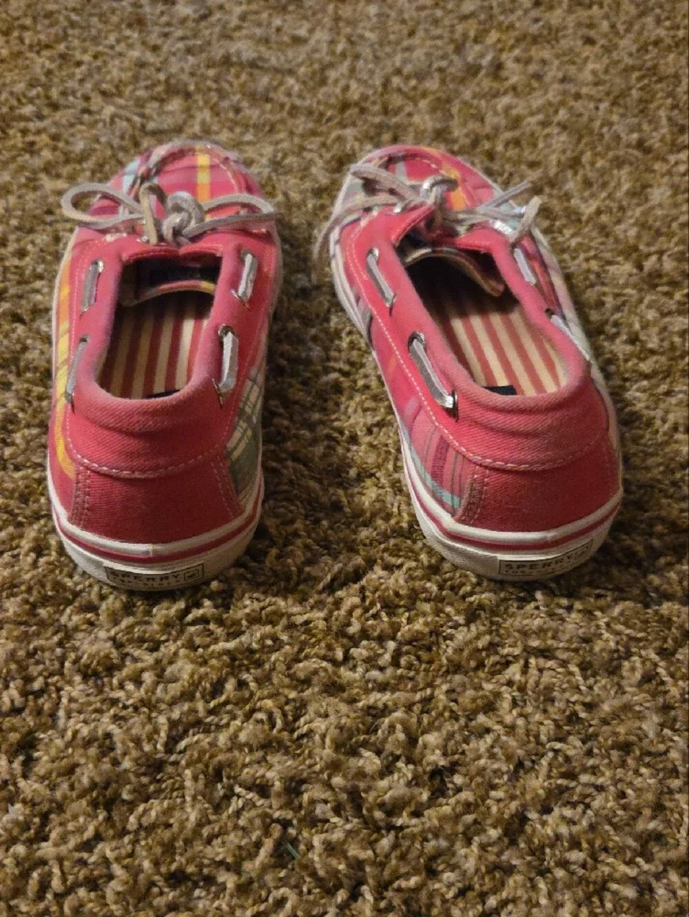 Sperry Top Sider Pink Plaid Kids Moccasins